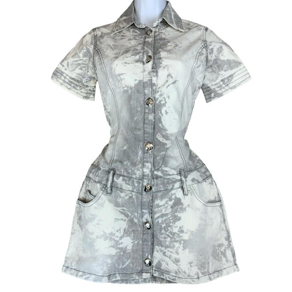 90S Y2K 'DOLCE & GABANNA' CARGO GREY WHITE TIE-DYE GRUNGE MINI DENIM DRESS S 10