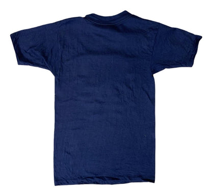 VTG USA 1980s SINGLE STITCH T SHIRT FLOCK PRINT I LOVE NEW YORK NY ARTEX BLUE XS