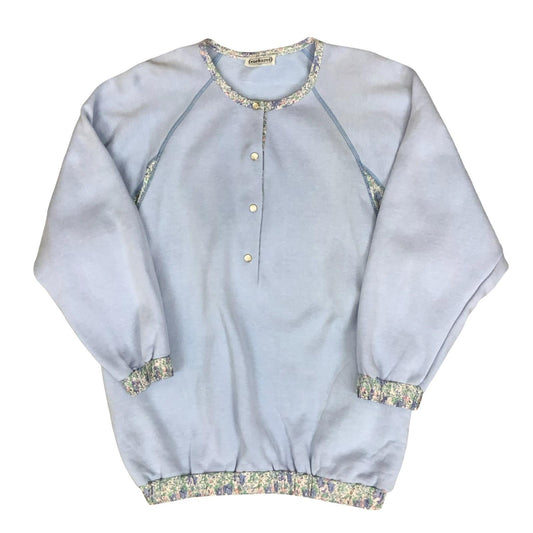 VTG 80s 'CACHAREL' LIGHT BLUE FLORAL CHIC CASUAL PULL-OVER SWEATSHIRT  UK 14/ 16