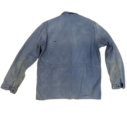 VTG DISTRESSED & FADED EU FRENCH WORKWEAR CHORE JACKET INDIGO TWILL COTTON M
