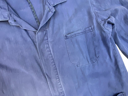 VTG DISTRESSED FADED INDIGO HERRINGBONE COTTON EU FRENCH WORKWEAR CHORE JACKET M
