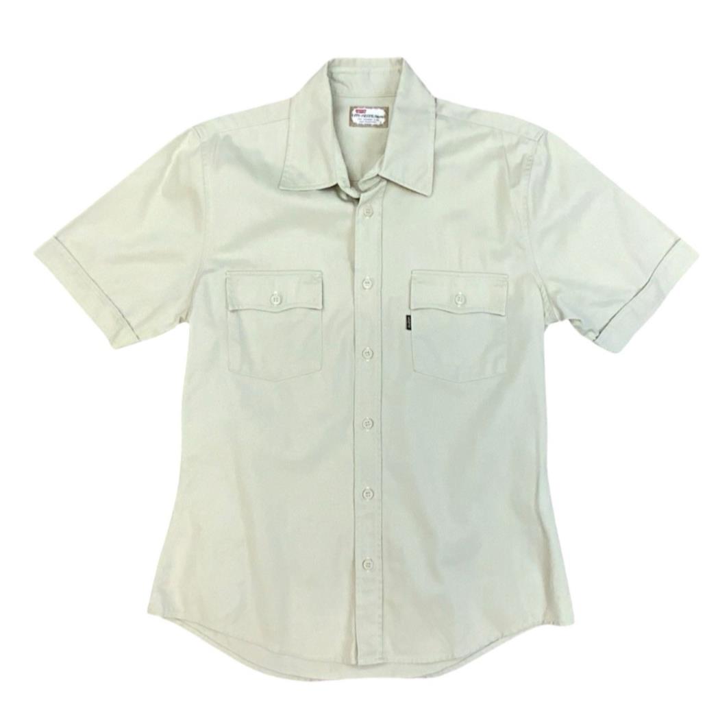 VTG LEVIS BLACK & GOLD TAB STA-PREST BEIGE SHORT SLEEVE COTTON SAFARI SHIRT