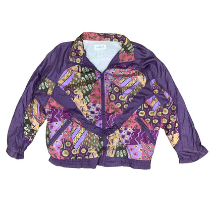 80s 'RAFAEL' COLOURFUL PURPLE GEOMETRIC RETRO WINDBREAKER SHELL JACKET  XL