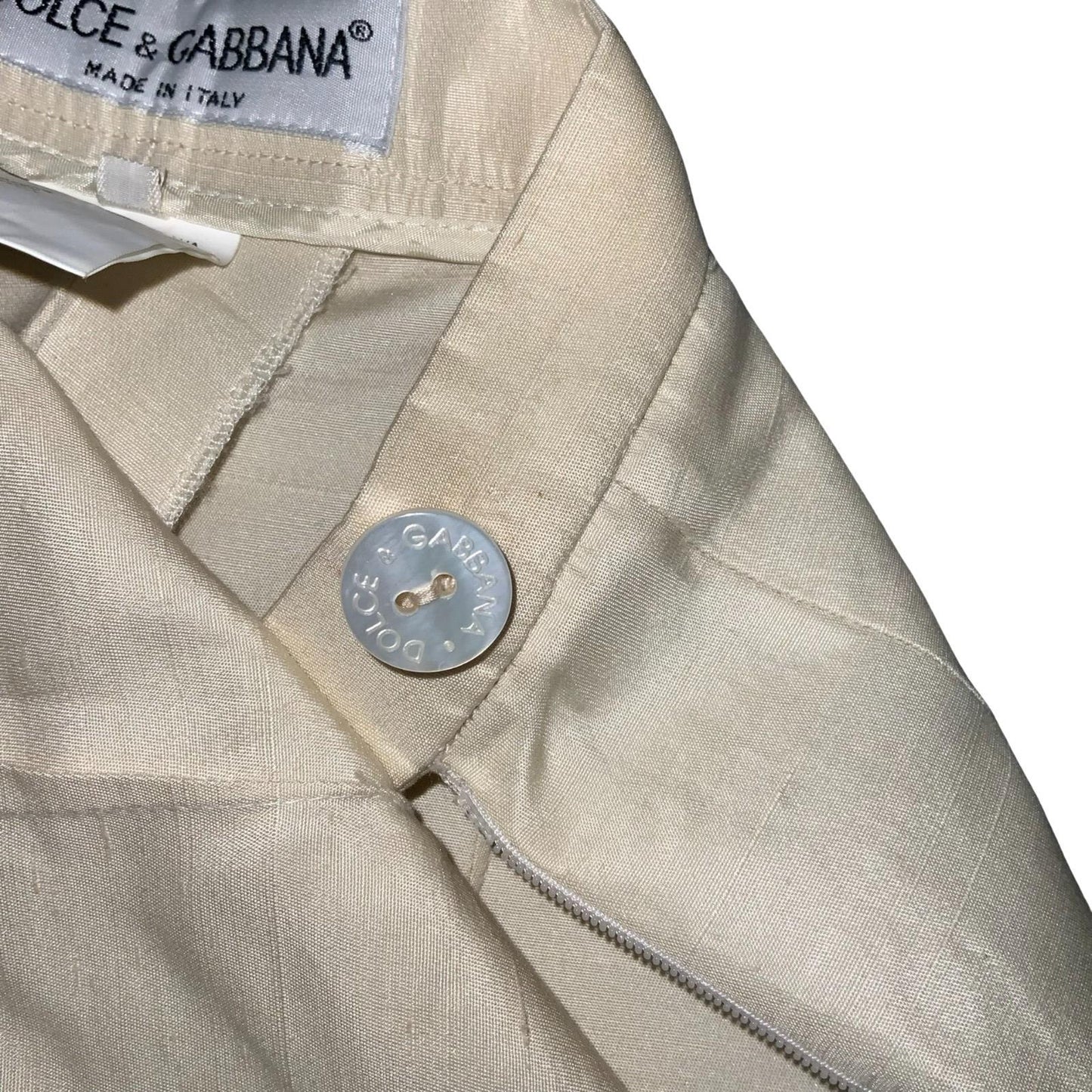 VTG 90s 'DOLCE & GABBANA' OFF-WHITE LUXURY ITALIAN COTTON SILK 3/4 TROUSERS XS
