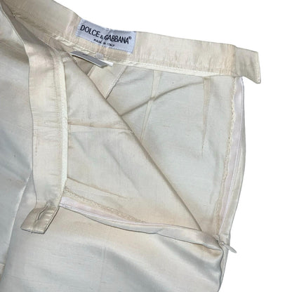 VTG 90s 'DOLCE & GABBANA' OFF-WHITE LUXURY ITALIAN COTTON SILK 3/4 TROUSERS XS