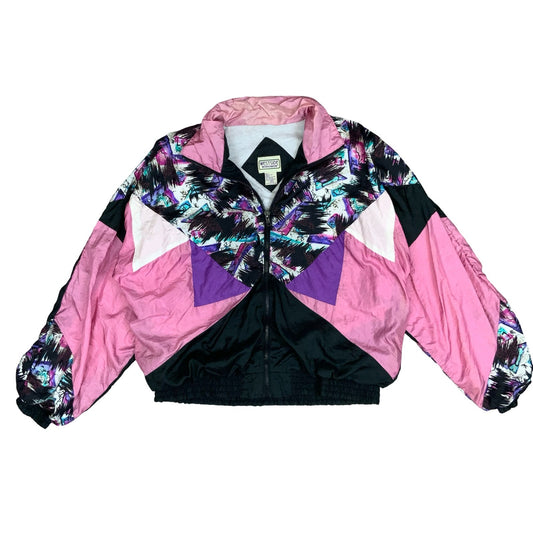 80s 'WESTSIDE CONNECTION' PINK BLACK GEOMETRIC ATHLETIC SHELL JACKET XL
