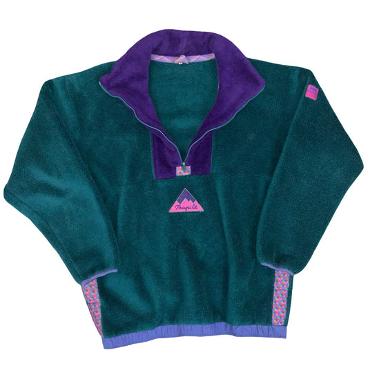VTG 80s 90s 'HELLY HANSEN' GREEN PURPLE PULL-OVER CASUAL TEDDY FLEECE XL
