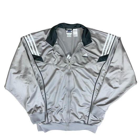 VTG 90s RETRO 'ADIDAS' SILVER GREY CASUAL FULL ZIP WARM-UP TRACK JACKET LARGE