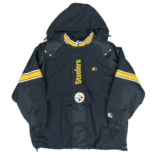 VTG 'NFL PRO-LINE STARTER' STEELERS FOOTBALL BLACK PULLOVER OUTDOOR COAT 4XL