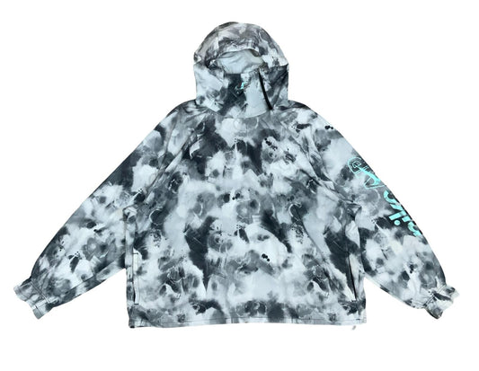 90s 'NIKE' DRI-FIT GREY WHITE TIE-DYE PULL-OVER WINDBREAKER RAINCOAT JACKET XL
