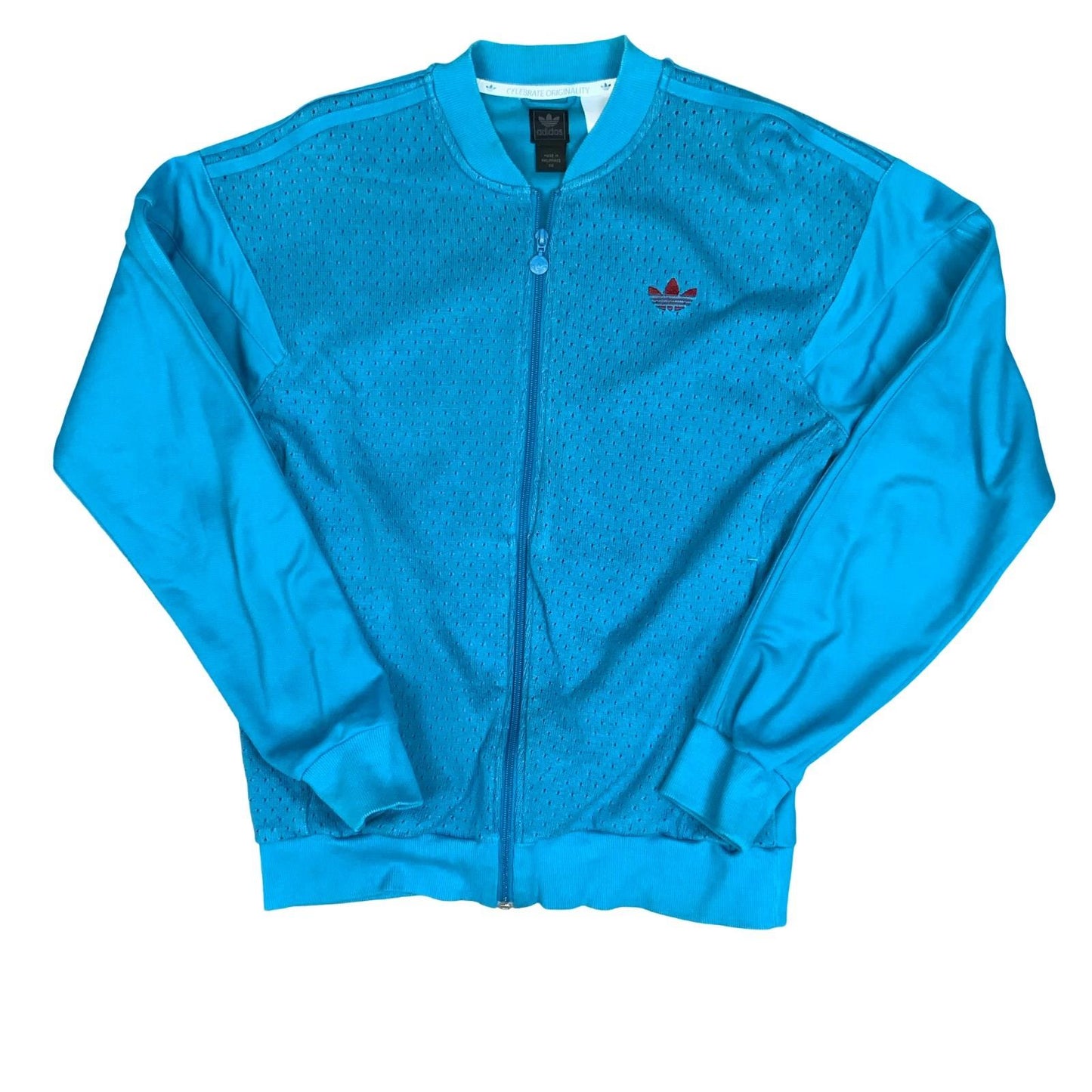 VTG SAMPLE 'ADIDAS' CELEBRATE ORIGINALITY BLUE KNIT TRAINING TRACK JACKET M/L