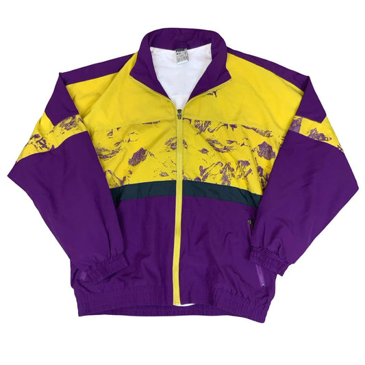 VTG 90s 'PUMA' PURPLE YELLOW FULL ZIP ABSTRACT PADDED SPORTSWEAR WINDBREAKER 2XL