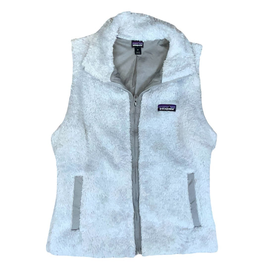 VTG 90s 'PATAGONIA' WHITE SLEEVELESS ZIP-UP TEDDY FLEECE GILET BODY WARMER S 8