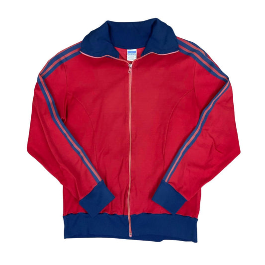 RARE 1970s ADIDAS RED BLUE STRIPED WEST GERMANY ZIP-UP TRAINING TRACK JACKET M/L