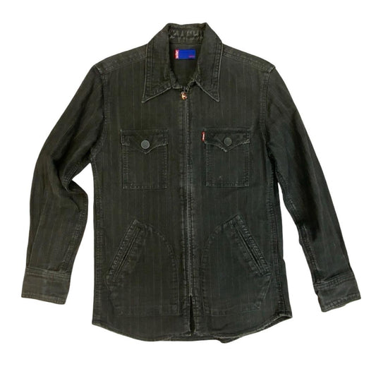 VTG LEVIS MOVIN ON HERRINGBONE & PINSTRIPE DENIM JACKET FADED BLACK XS