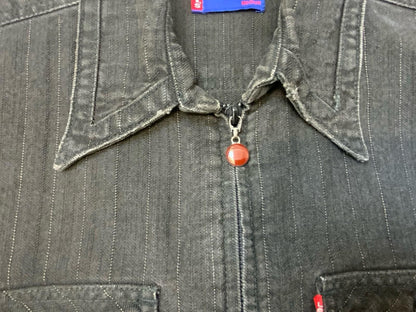 VTG LEVIS MOVIN ON HERRINGBONE & PINSTRIPE DENIM JACKET FADED BLACK XS