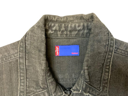 VTG LEVIS MOVIN ON HERRINGBONE & PINSTRIPE DENIM JACKET FADED BLACK XS