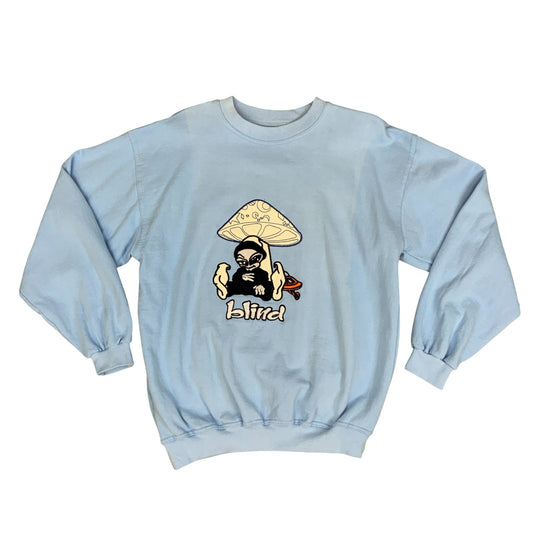 Y2K Blind Skateboards Shroom Alien Baby Blue Crewneck Sweater Embroidered Med
