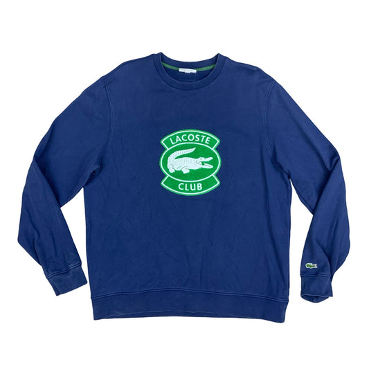 Y2K Lacoste Club Big Logo Embroidered Graphic Navy Blue Crewneck Sweatshirt XXL