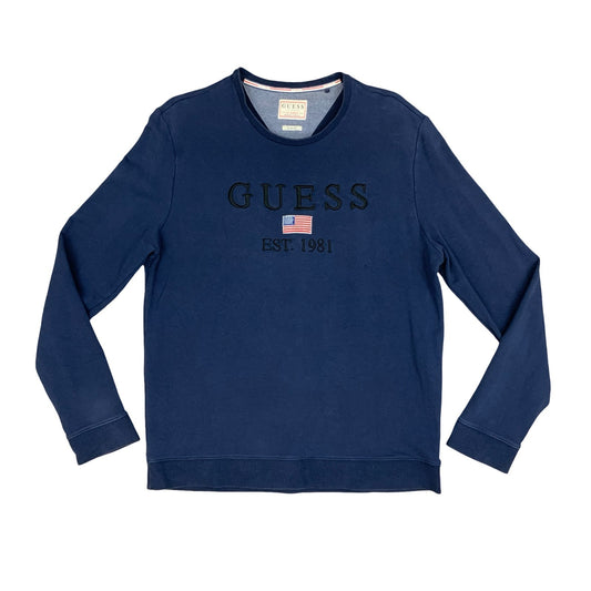 Y2K Guess Elwin Jeans Los Angeles Navy Slim Fit Jumper Crewneck Sweater XL