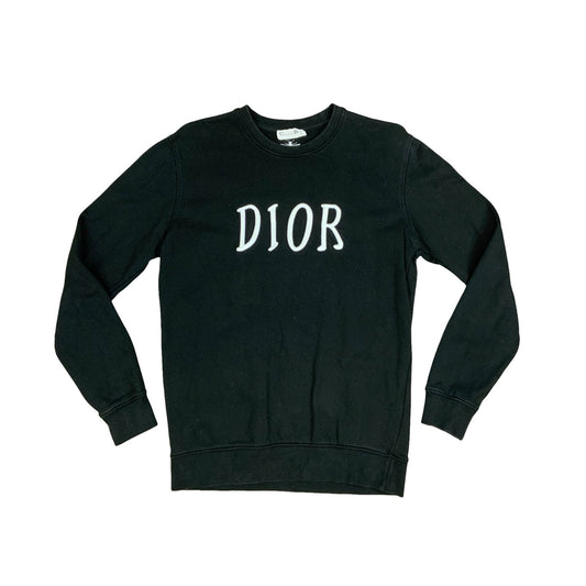Y2K Designer Christian Dior Black Crewneck Sweater Jumper Dior Spell-Out Medium