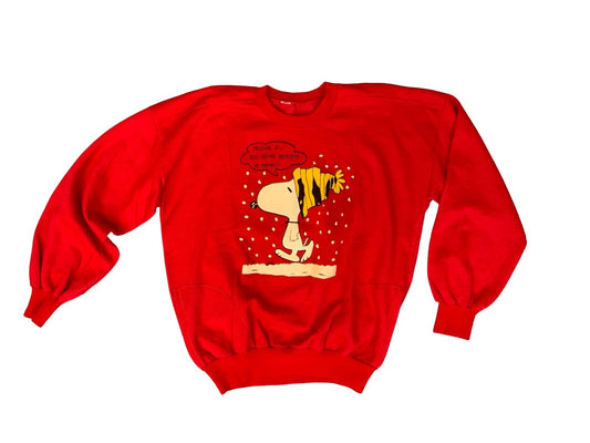 VTG 1970s ITALIAN SNOOPY PEANUTS REVERSE WEAVE POCKET SWEATSHIRT RED LARGE