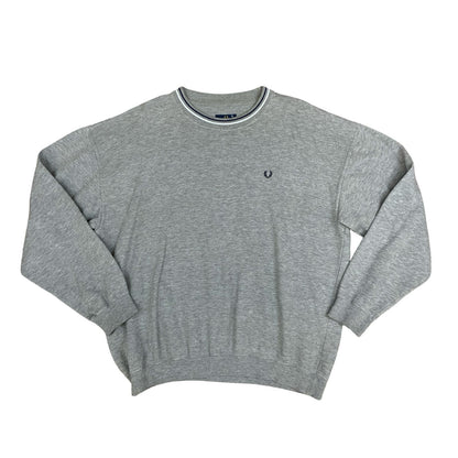 Y2K Fred Perry Grey Sweater Jumper Crewneck Pull-Over Casual Retro Extra Large