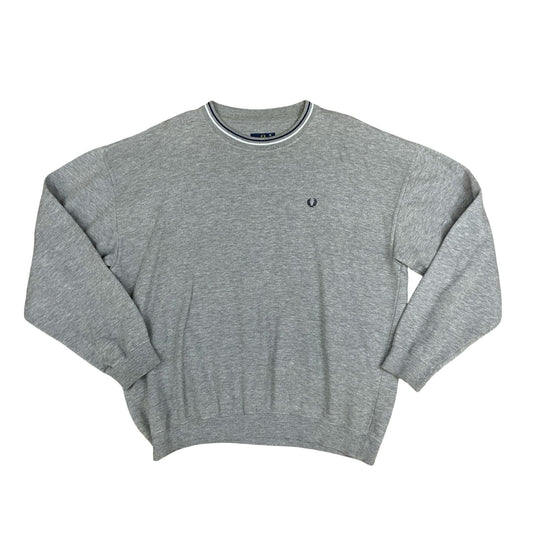 Y2K Fred Perry Grey Sweater Jumper Crewneck Pull-Over Casual Retro Extra Large