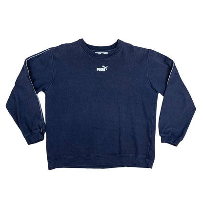 Vintage 90s Puma Sportswear Navy Logo Sweater Crewneck Jumper Pull-Over Large