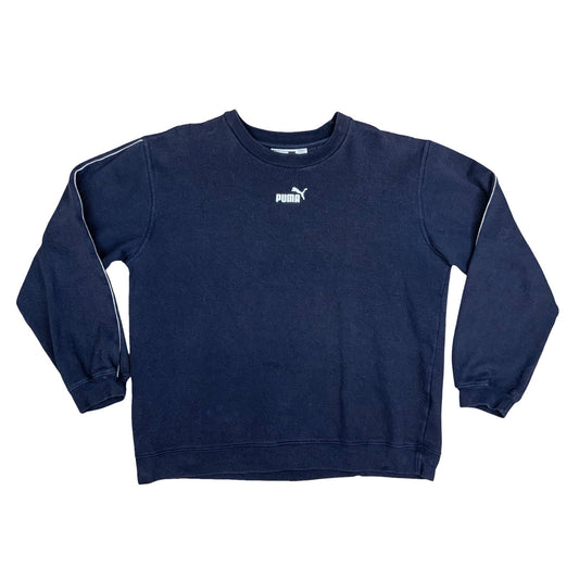 Vintage 90s Puma Sportswear Navy Logo Sweater Crewneck Jumper Pull-Over Large