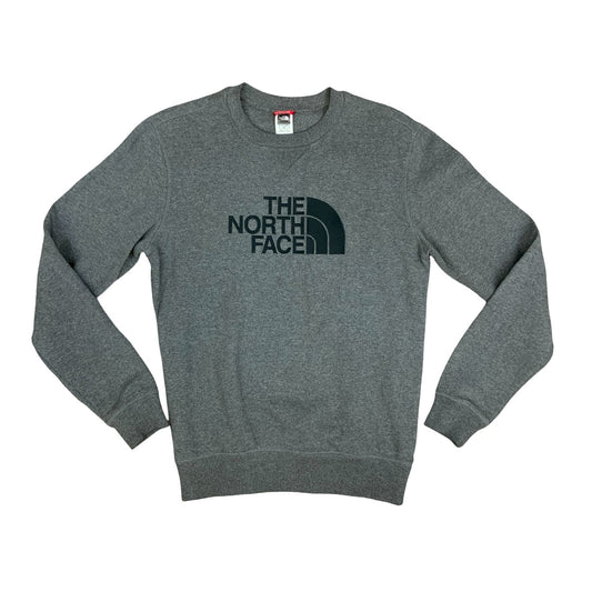 Y2K The North Face Large Embroidered Logo Grey Sweater Crewneck Jumper Small