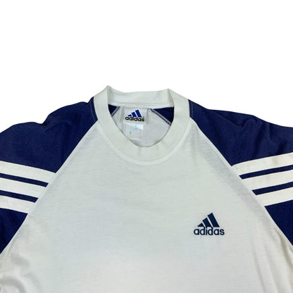 Vintage 1990s Adidas White Green Blue Colour Block Football Template T-Shirt M