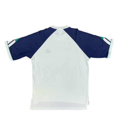 Vintage 1990s Adidas White Green Blue Colour Block Football Template T-Shirt M