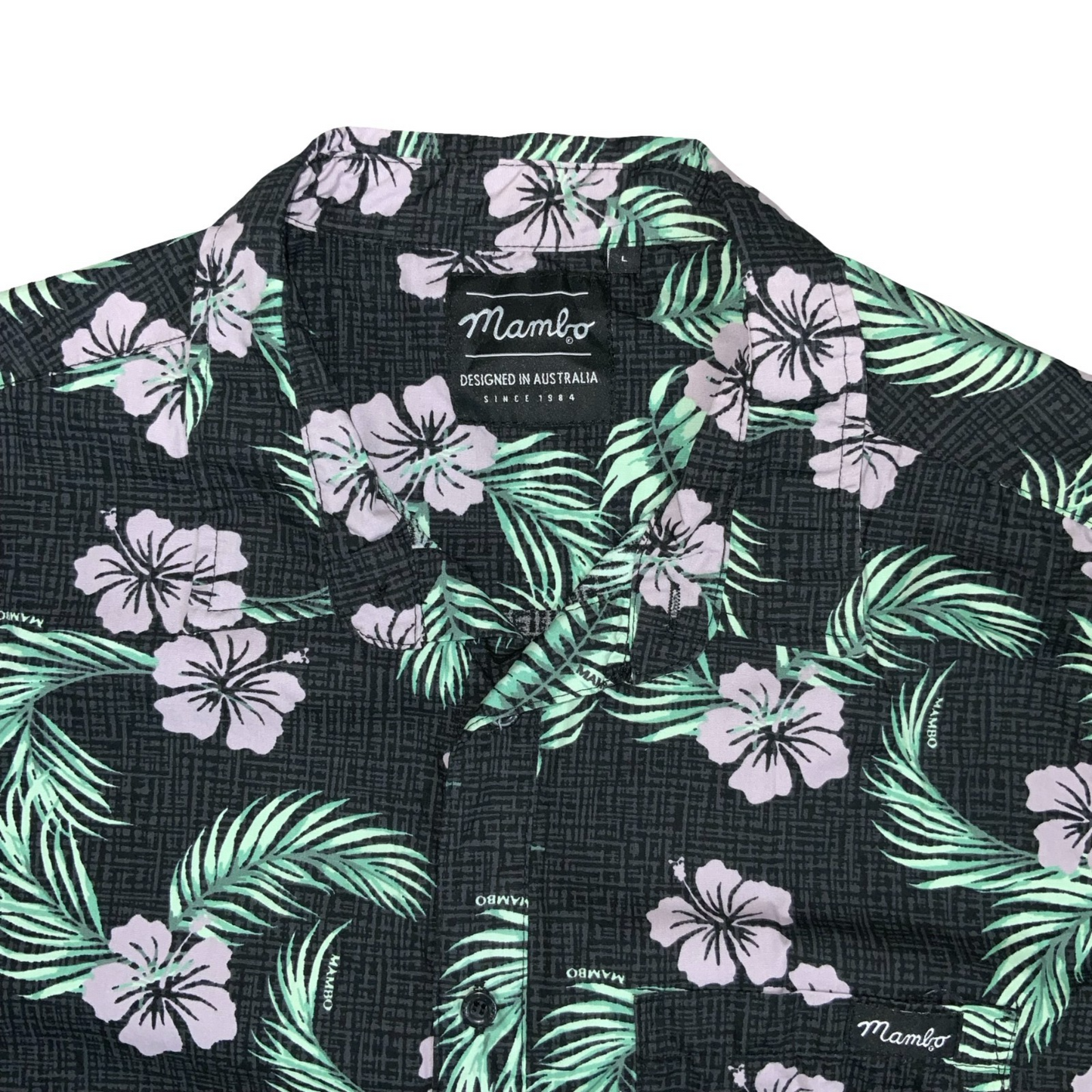 HAWAIIAN 'MAMBO' BLACK FLORAL SURF GRAPHIC HOLIDAY RELAXED CASUAL SHIRT L