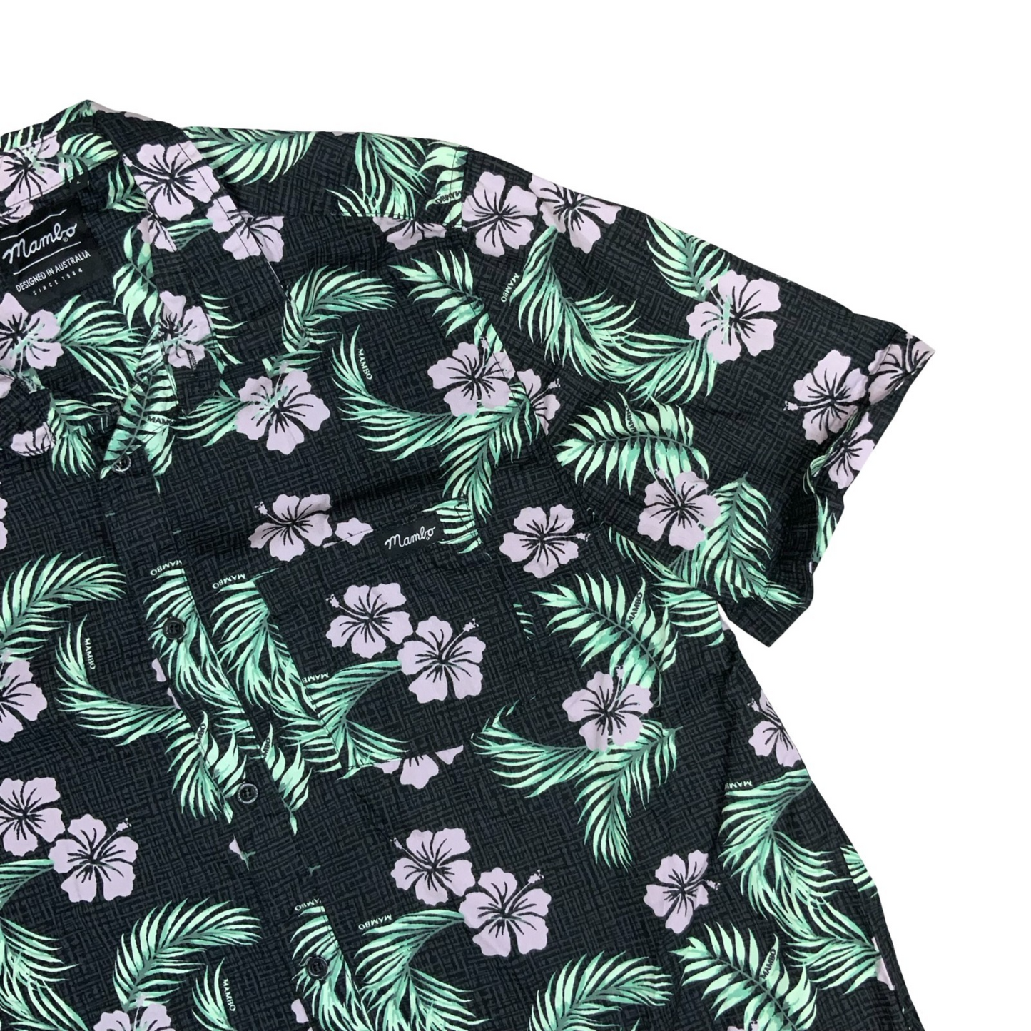 HAWAIIAN 'MAMBO' BLACK FLORAL SURF GRAPHIC HOLIDAY RELAXED CASUAL SHIRT L