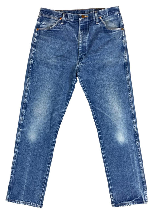 VTG 1980s WRANGLER HEAVY DENIM MID STONEWASH DENIM JEANS NICE FADES 34W 32L