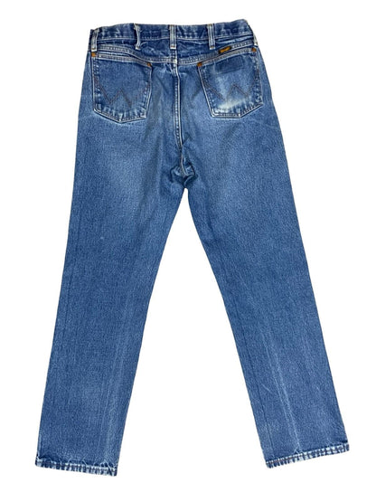 VTG 1980s WRANGLER HEAVY DENIM MID STONEWASH DENIM JEANS NICE FADES 34W 32L