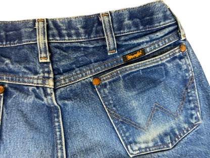 VTG 1980s WRANGLER HEAVY DENIM MID STONEWASH DENIM JEANS NICE FADES 34W 32L