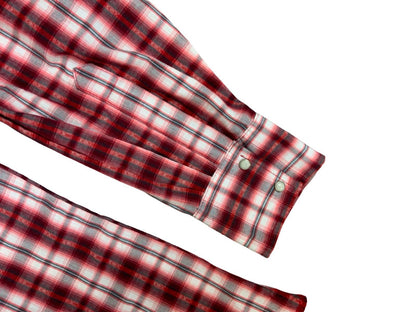 VTG 90s WRANGLER RED SHADOW PLAID OVERSIZE STITCH PEARL SNAP WESTERN SHIRT XXL