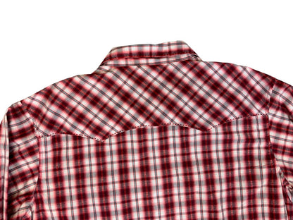 VTG 90s WRANGLER RED SHADOW PLAID OVERSIZE STITCH PEARL SNAP WESTERN SHIRT XXL