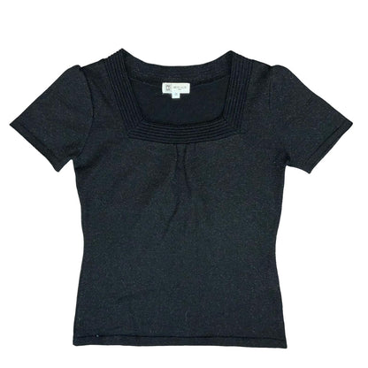 VTG 90s 'MICHEL KLEIN' BLACK SPARKLE DISCO KNITTED SQUARE NECK BLOUSE UK 8/10