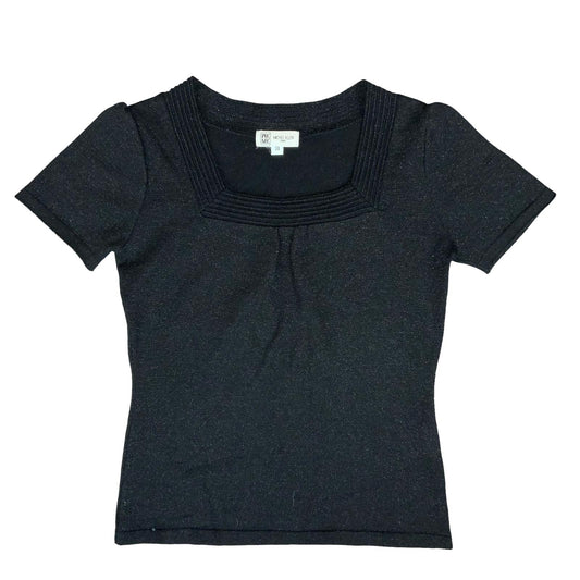 VTG 90s 'MICHEL KLEIN' BLACK SPARKLE DISCO KNITTED SQUARE NECK BLOUSE UK 8/10