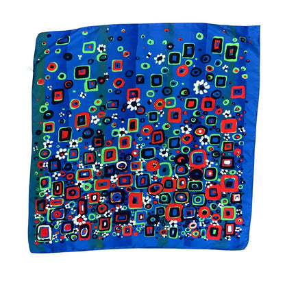 VTG BLUE GREEN RED GEOMETRIC SQUARE FLORAL ABSTRACT VIBRANT ITALIAN SQUARE SCARF