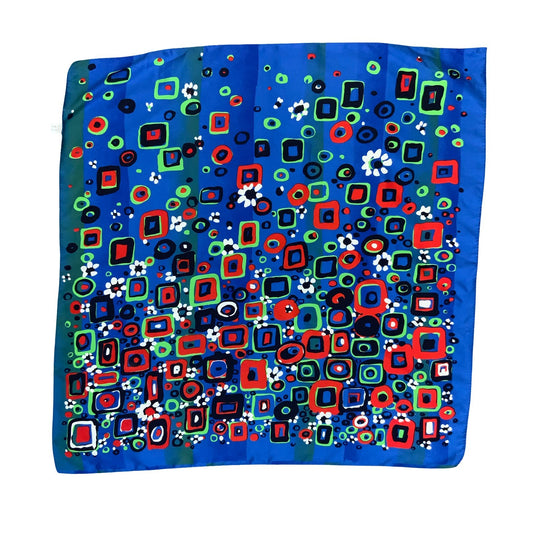 VTG BLUE GREEN RED GEOMETRIC SQUARE FLORAL ABSTRACT VIBRANT ITALIAN SQUARE SCARF