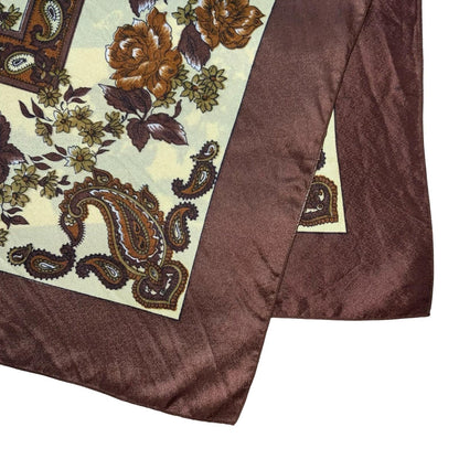 VTG BROWN BEIGE PAISLEY PATTERNED FLORAL BANDANA SQUARE SCARF