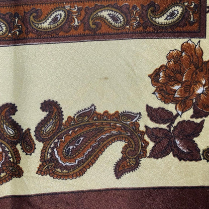 VTG BROWN BEIGE PAISLEY PATTERNED FLORAL BANDANA SQUARE SCARF