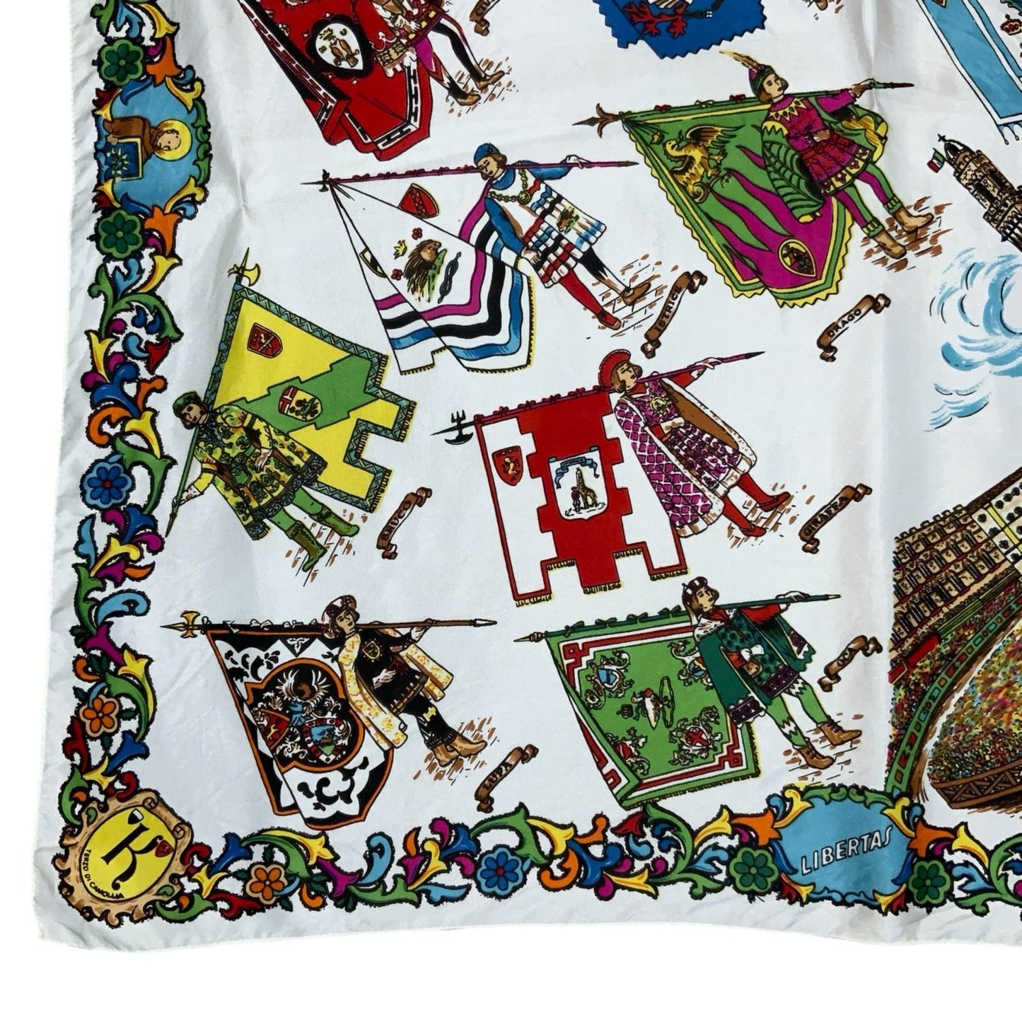 VTG WHITE MULTI-COLOURED SIENA ITALY PALIO DI SIENA HORSE RACE SOUVENIR SCARF