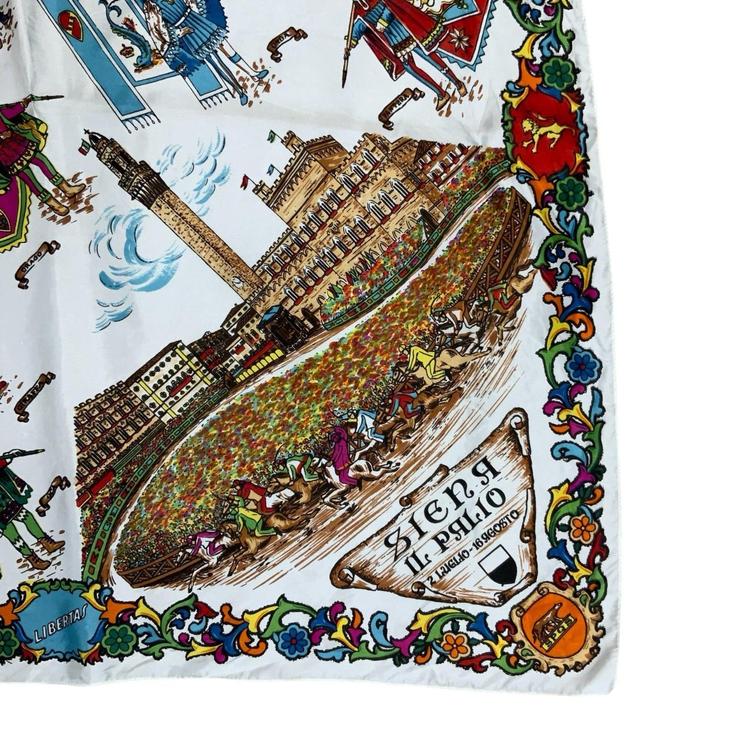 VTG WHITE MULTI-COLOURED SIENA ITALY PALIO DI SIENA HORSE RACE SOUVENIR SCARF