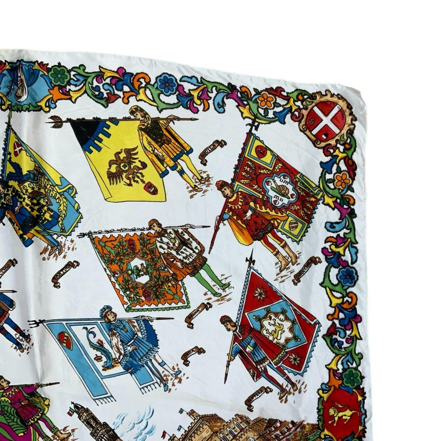 VTG WHITE MULTI-COLOURED SIENA ITALY PALIO DI SIENA HORSE RACE SOUVENIR SCARF