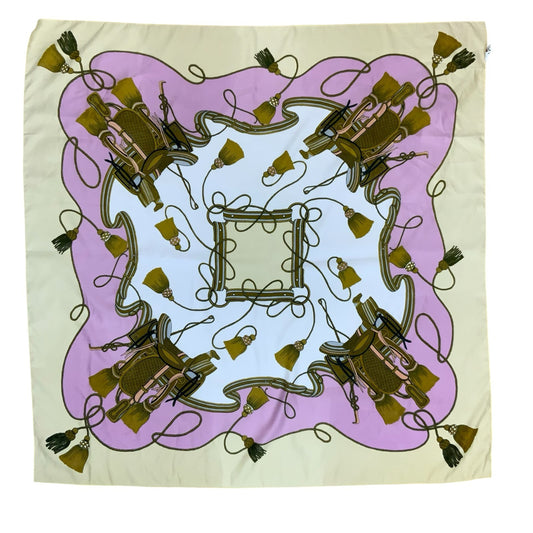 VTG BEIGE PINK BROWN EQUESTRIAN HORDE TASSEL SADDLE SQUARE SCARF